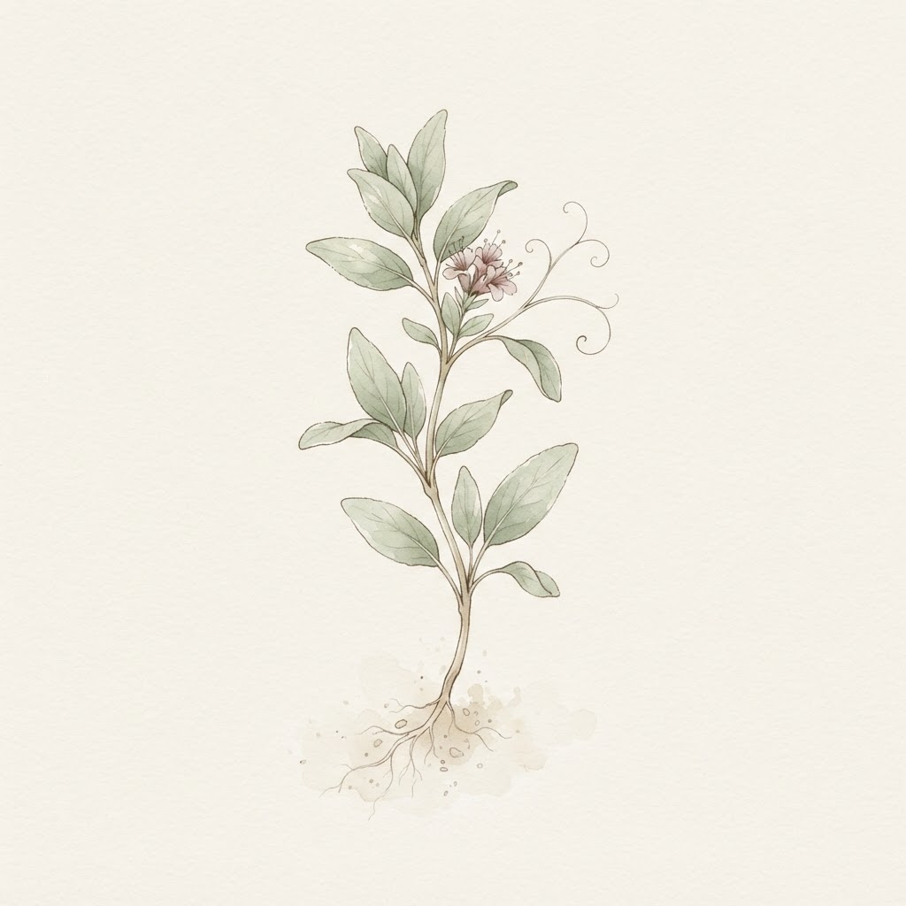 Watercolor sprig of soothing medicinal herbs