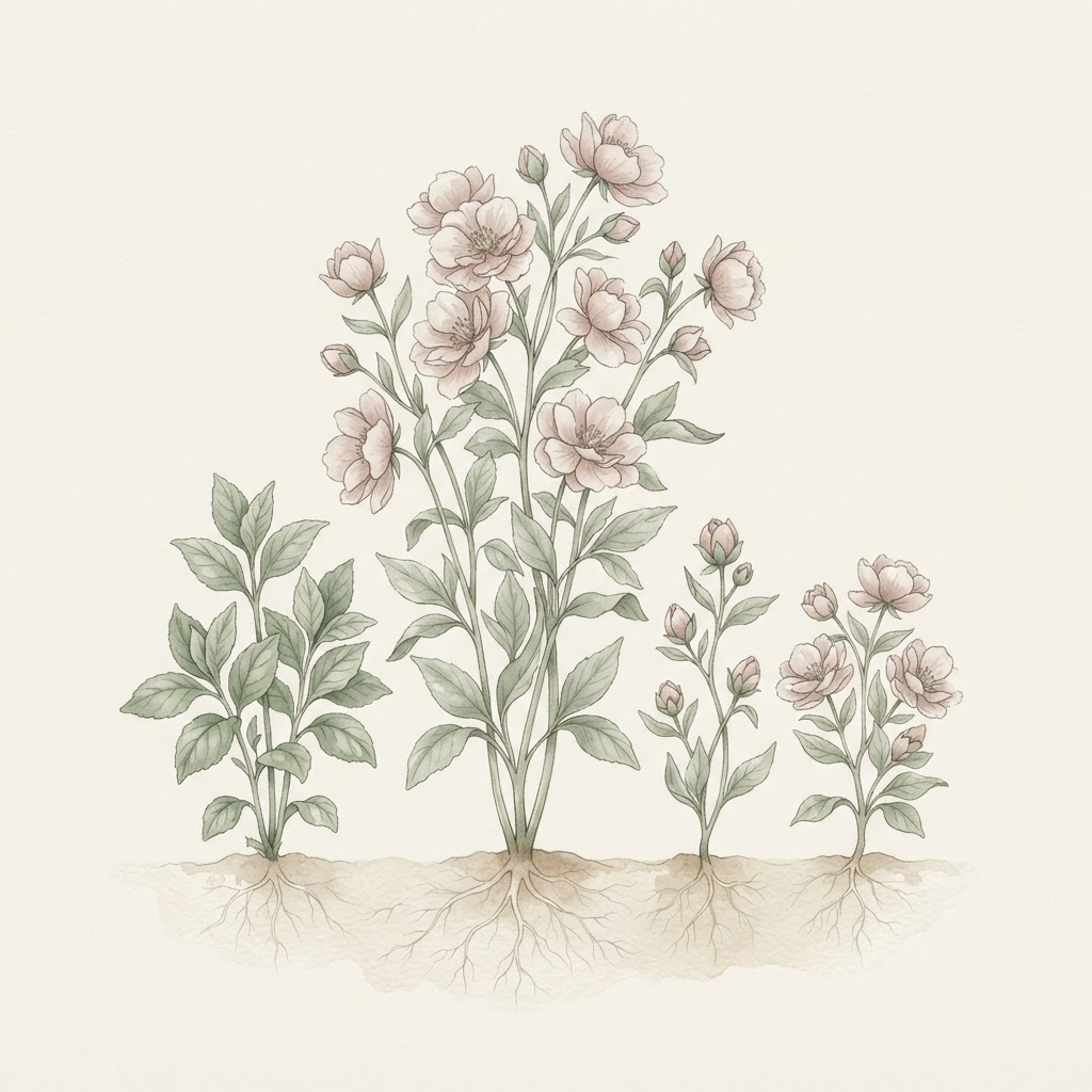 Watercolor grouping of the same flower at different stages